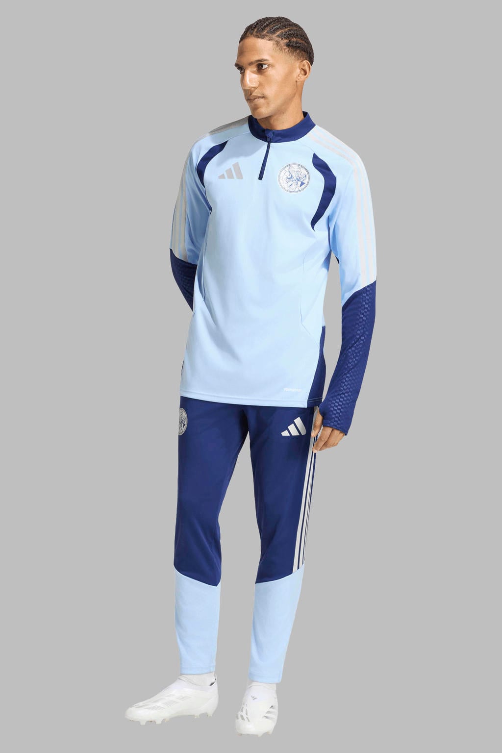 Blauwe heren adidas Performance Senior Ajax Amsterdam sportbroek Training van polyester met slim fit, elastische tailleband met koord en logo dessin