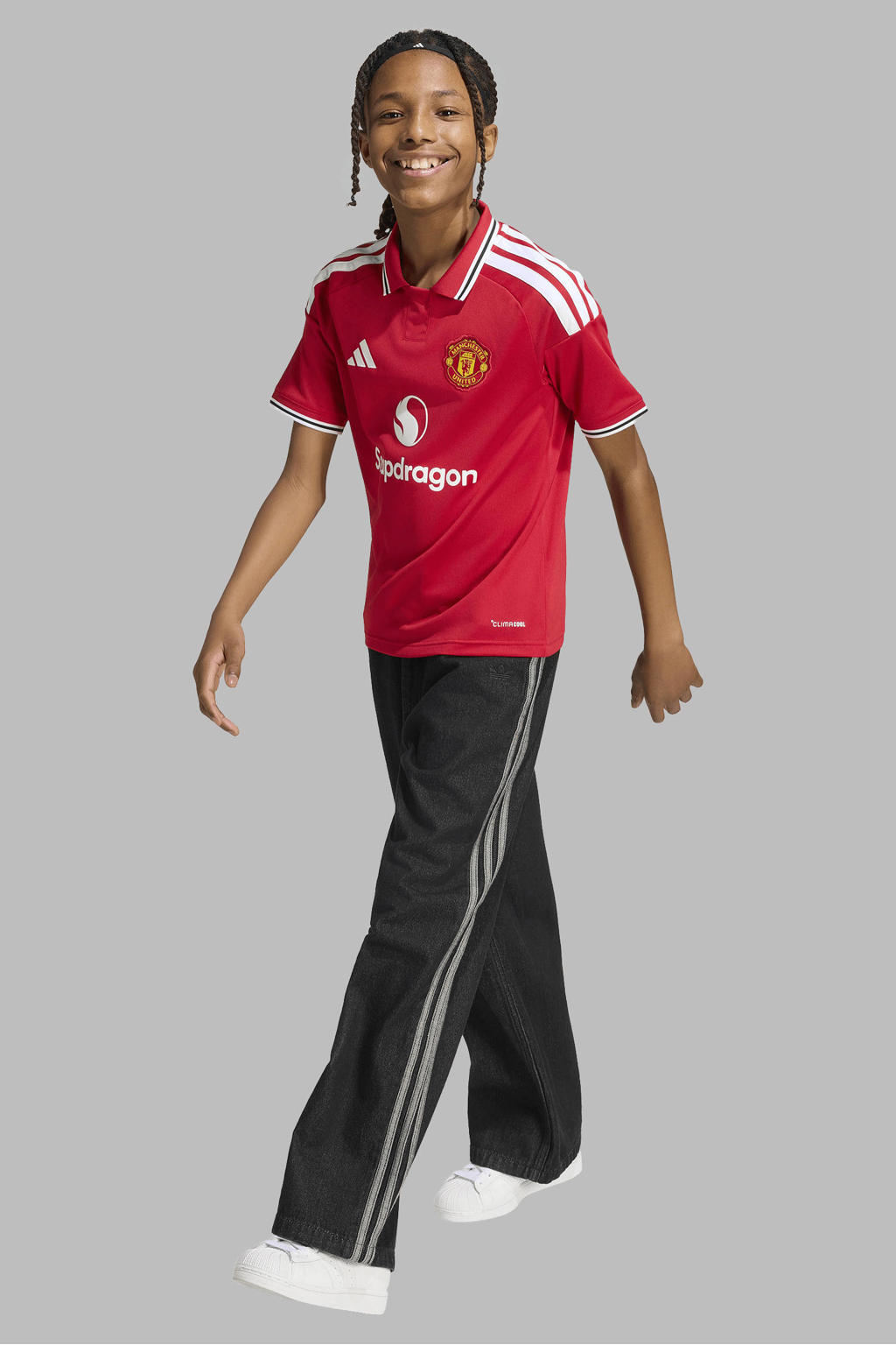 Rode jongens en meisjes adidas Performance Junior Manchester United voetbalshirt Thuis van polyester met korte mouwen en ronde hals