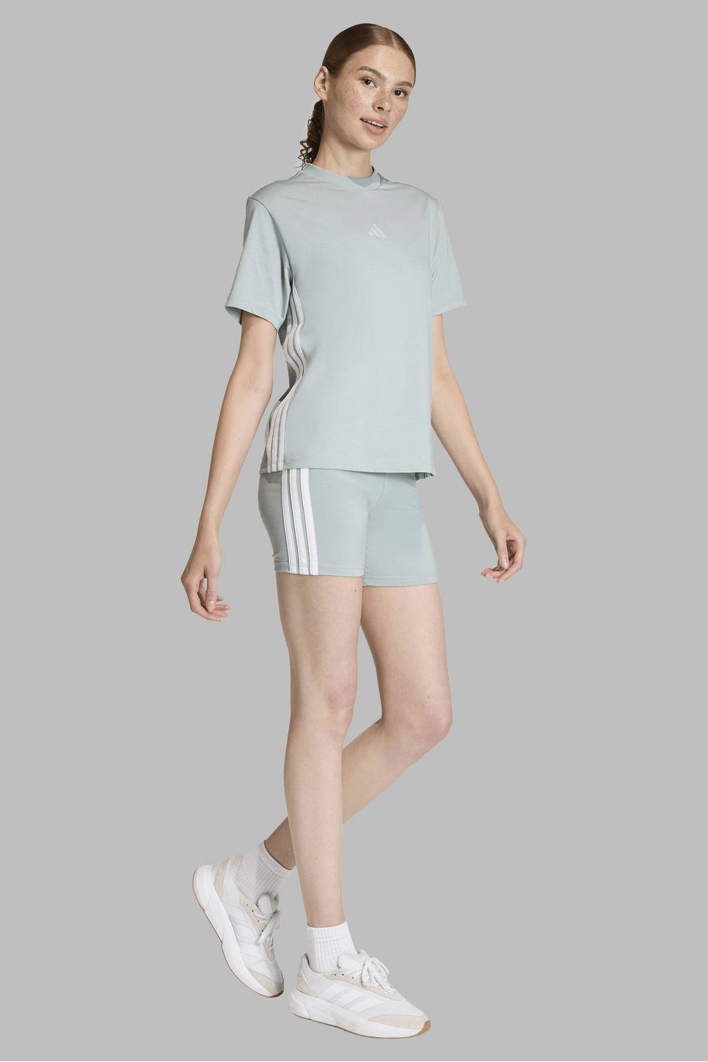 Mintgroen en witte dames adidas Sportswear T-shirt van katoen met korte mouwen en ronde hals