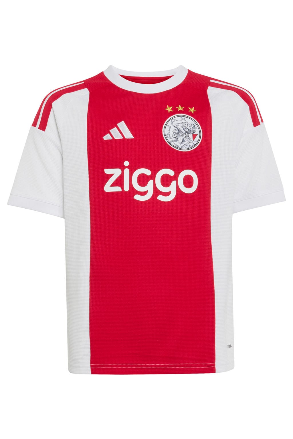 Wit en rode jongens en meisjes adidas Performance Junior Ajax Amsterdam voetbalshirt Thuis van polyester met logo dessin, korte mouwen en V-hals
