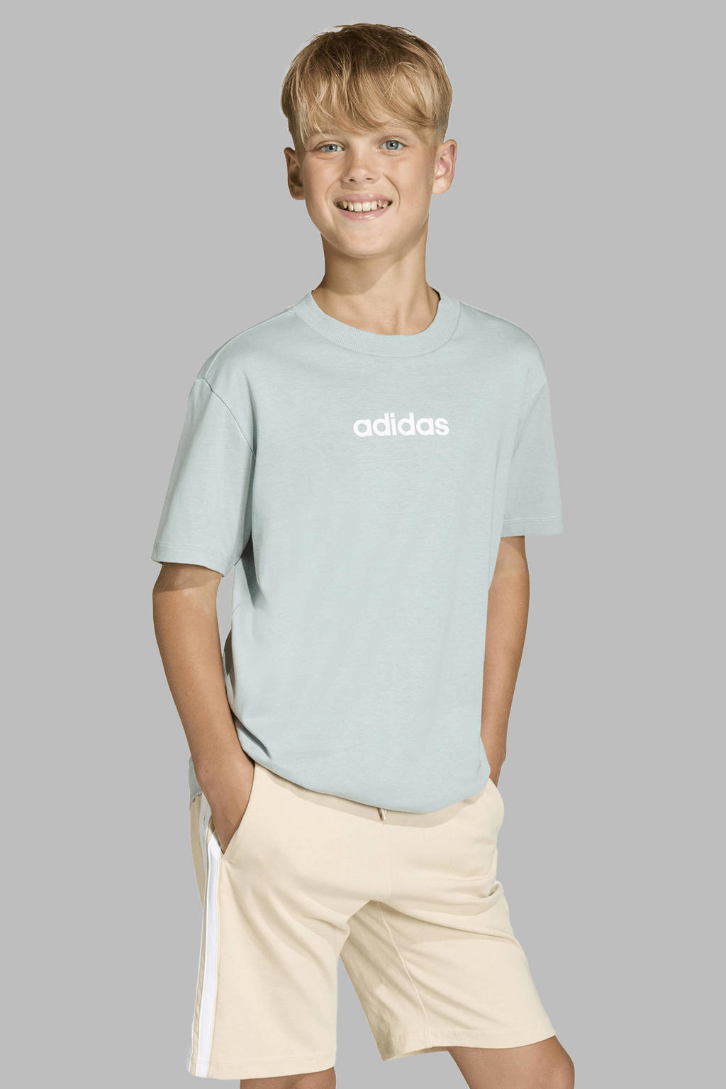Mintgroene jongens en meisjes adidas Sportswear T-shirt van katoen met logo dessin, korte mouwen en ronde hals