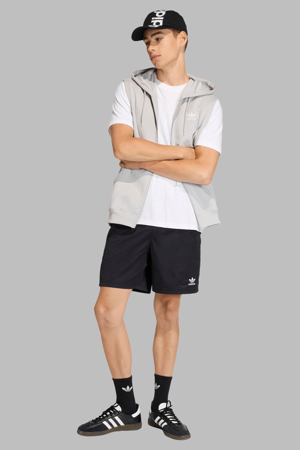 Zwarte heren adidas Originals regular sweatshort van polyester met elastische tailleband met koord en logo dessin
