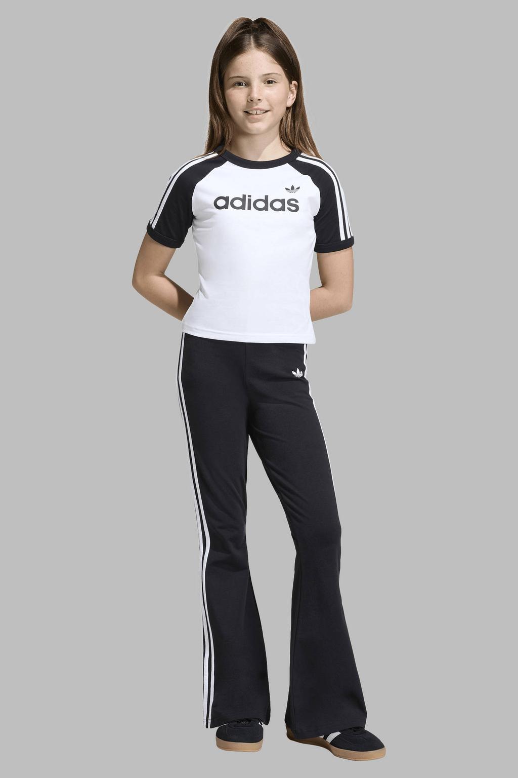 Wit en zwarte meisjes adidas Originals T-shirt van katoen met printopdruk, korte mouwen en ronde hals