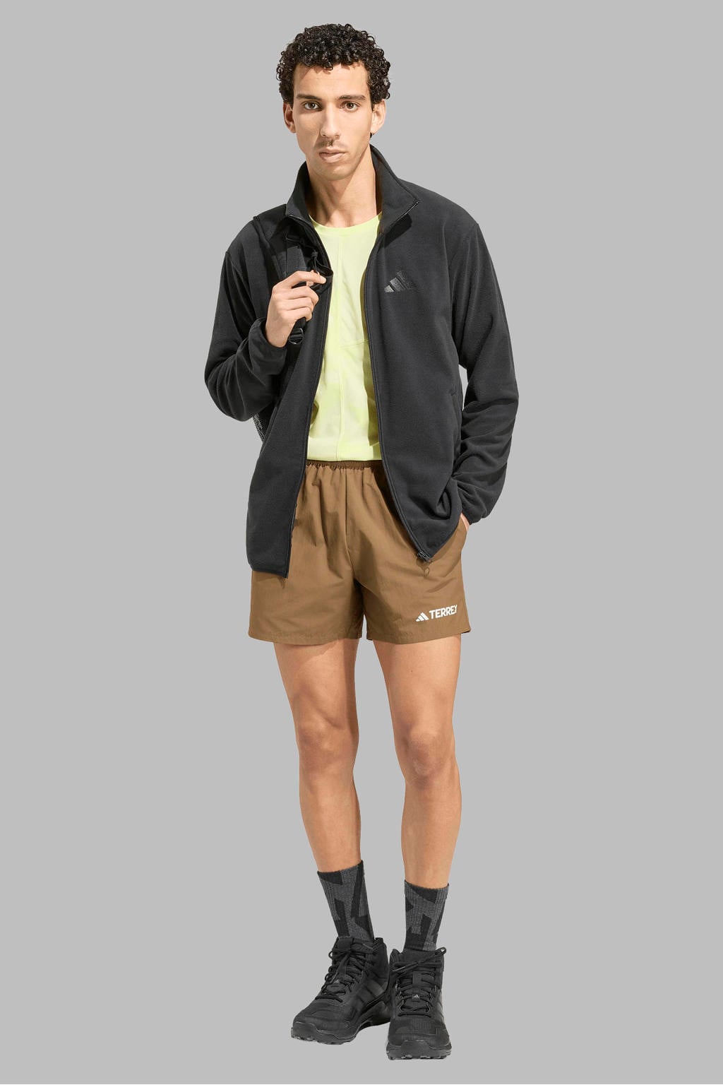Camelkleurige heren adidas Terrex outdoor korte broek van polyamide met elastische tailleband met koord