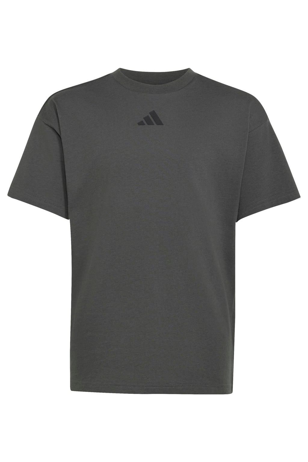 Grijze jongens en meisjes adidas Sportswear T-shirt van katoen met logo dessin, korte mouwen en ronde hals