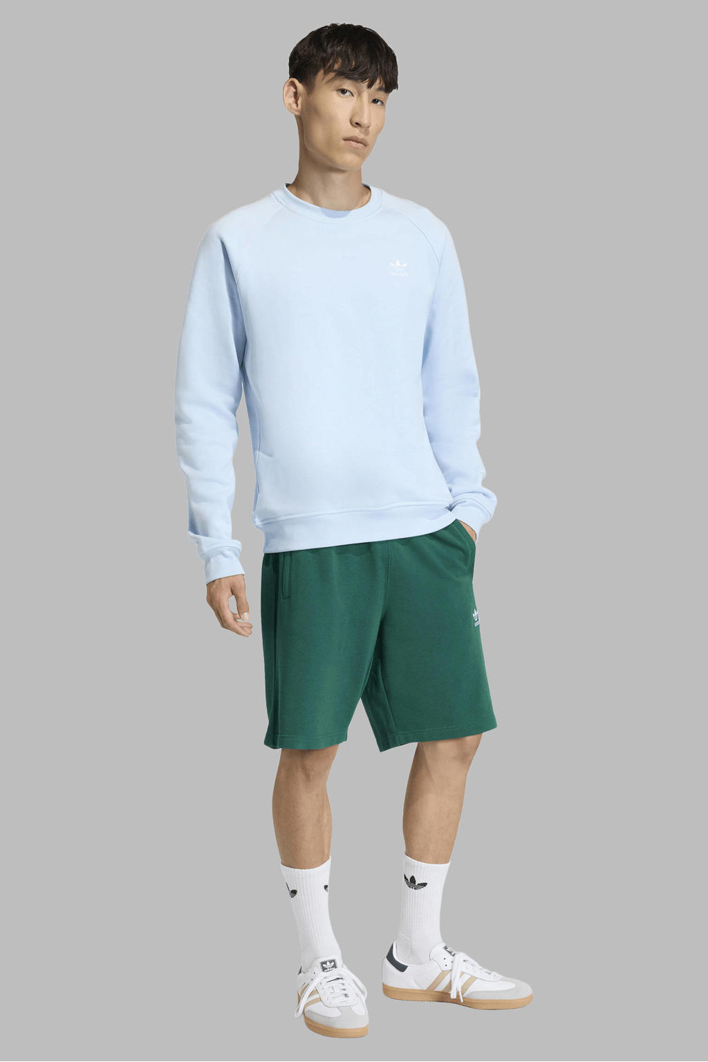 Groene heren adidas Originals Trefoil Essentials regular fit short van katoen met elastische tailleband met koord en effen