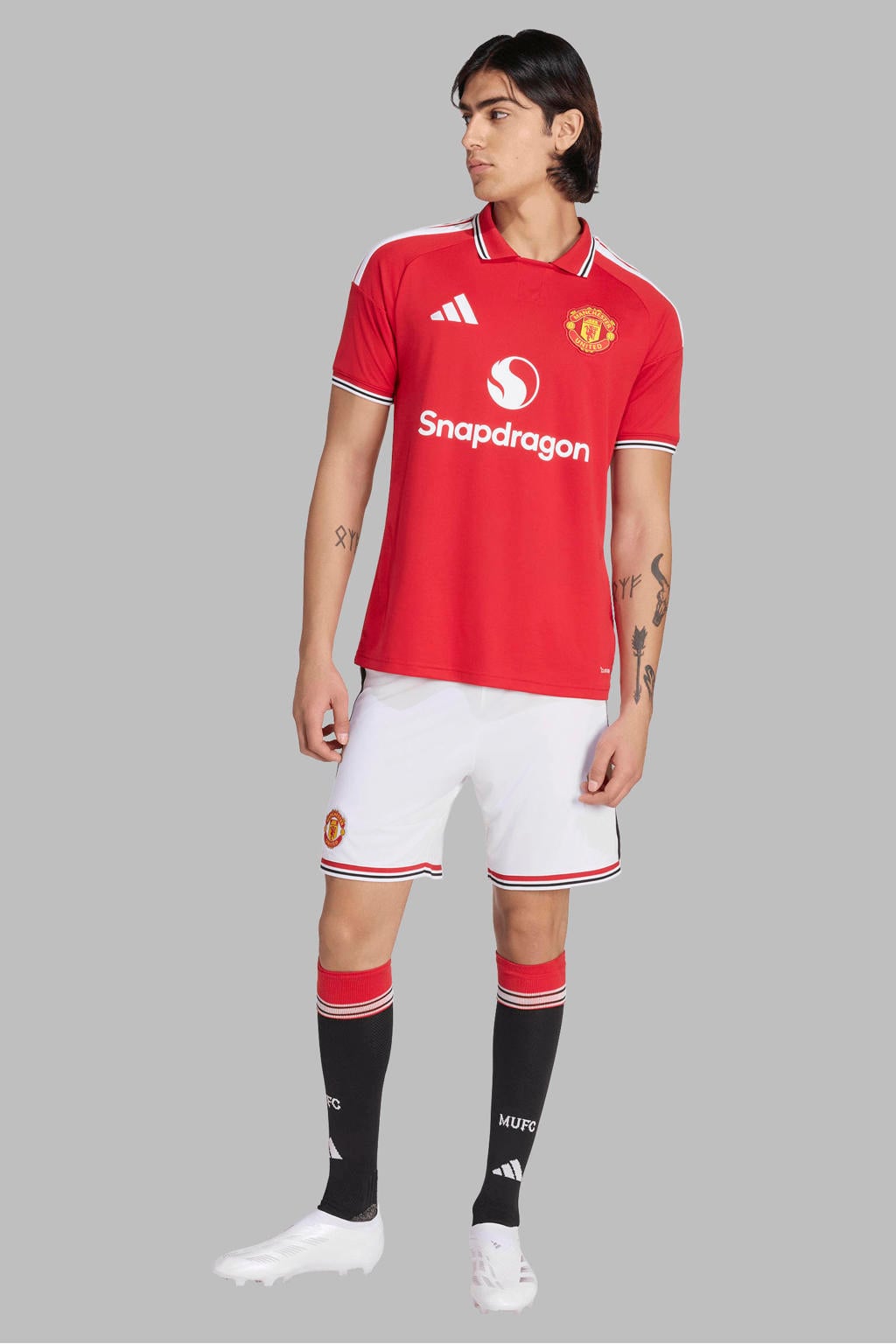 Witte heren adidas Performance Senior Manchester United voetbalshort thuis van polyester met regular fit en elastische tailleband