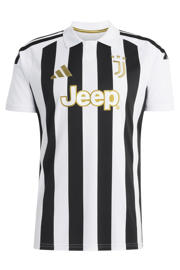 thumbnail: Wit en zwarte heren adidas Performance Senior Juventus FC voetbalshirt van polyester met korte mouwen en ronde hals