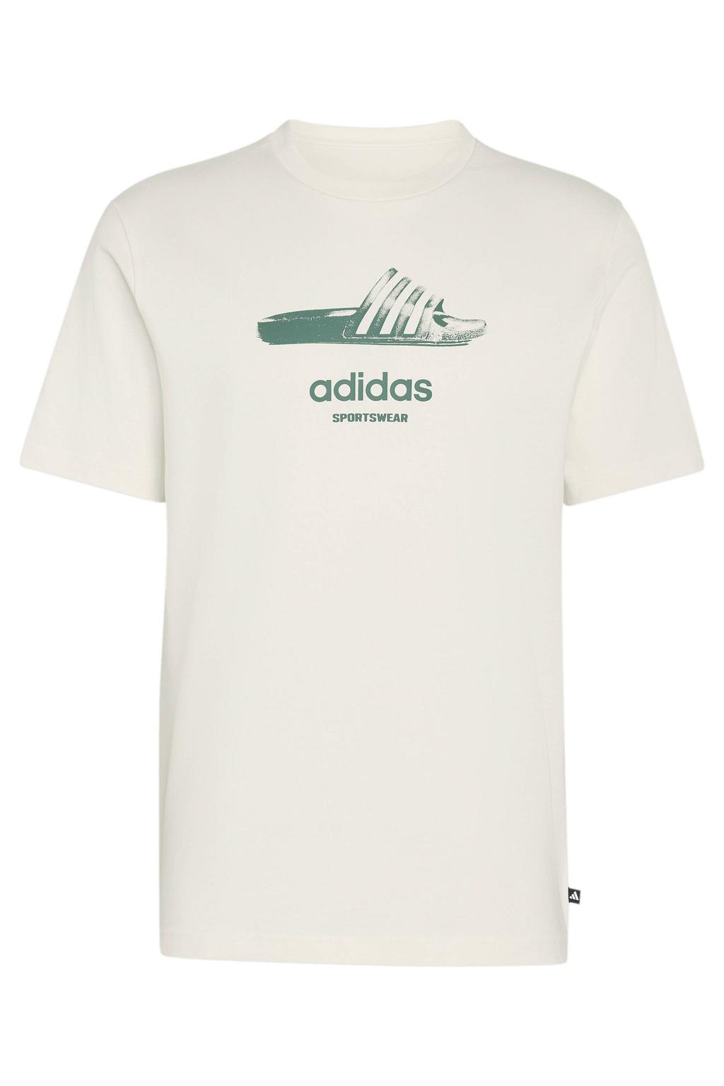 Wit en groene heren adidas Sportswear regular fit T-shirt van katoen met korte mouwen en ronde hals