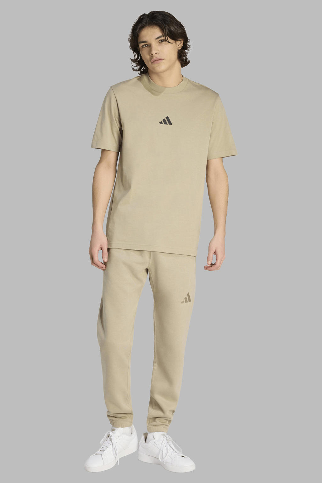 Beige heren adidas Sportswear T-shirt van katoen met logo dessin, korte mouwen en ronde hals
