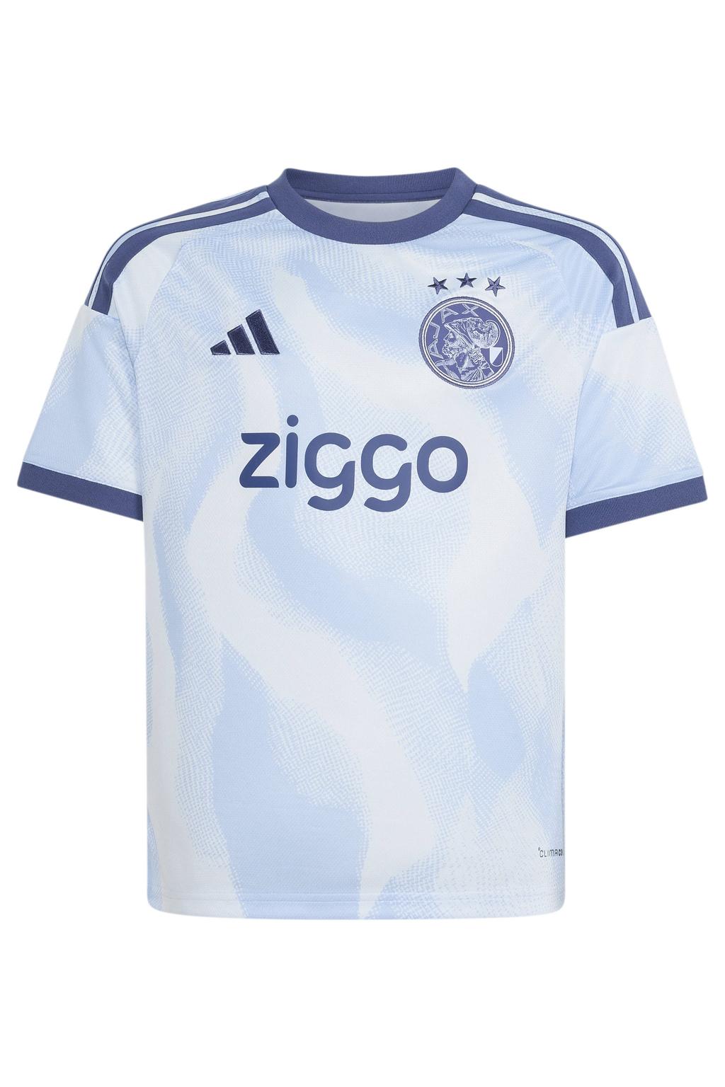 Lichtblauwe jongens en meisjes adidas Performance junior Ajax Amsterdam voetbalshirt van polyester met korte mouwen en ronde hals