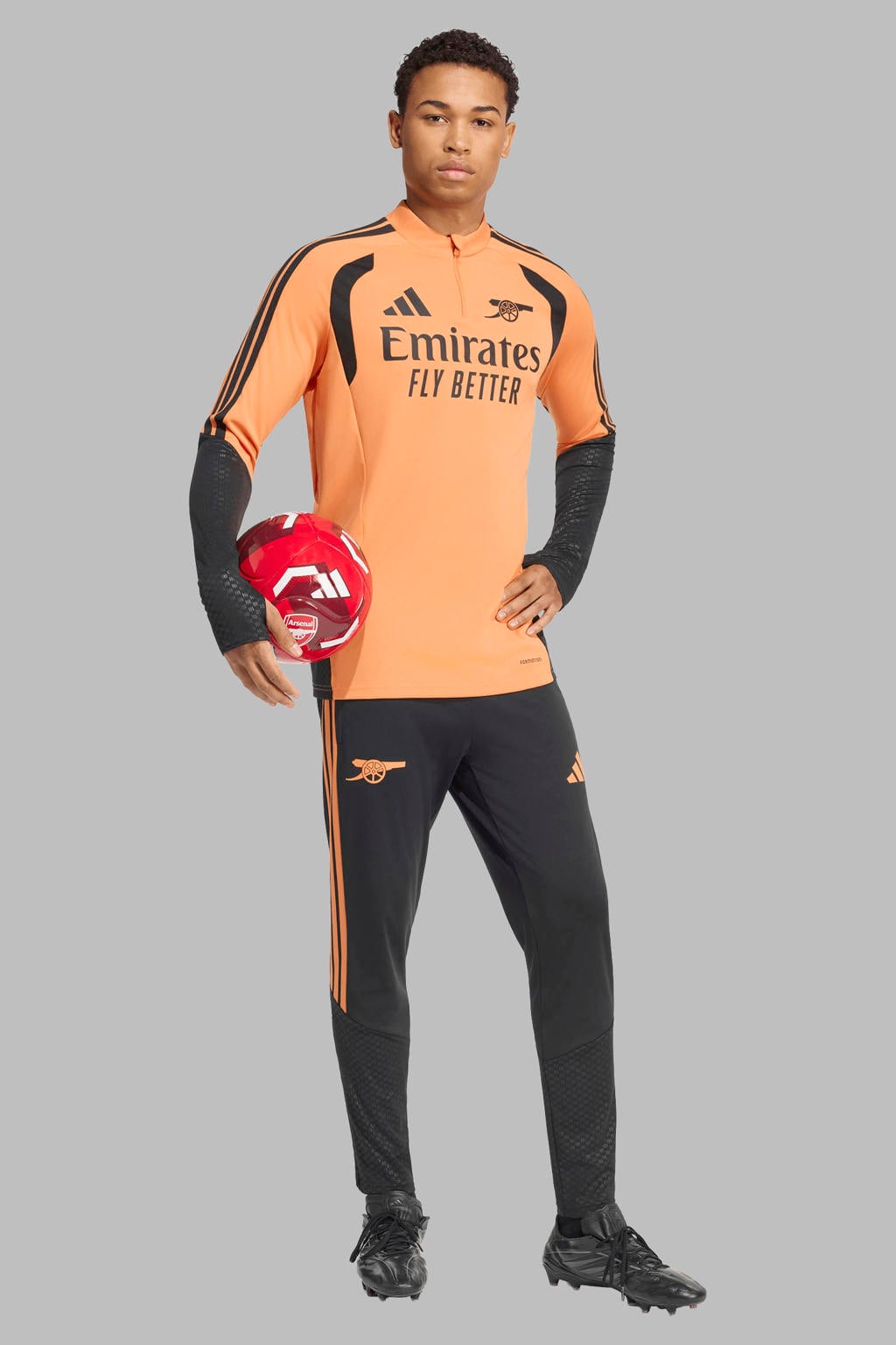 Oranje en zwarte heren adidas Performance Senior Arsenal FC sportbroek Training van polyester met slim fit, elastische tailleband en logo dessin