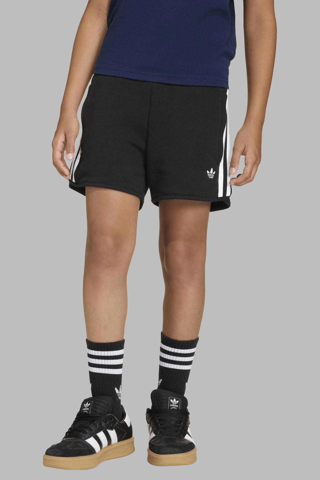 Zwart en witte jongens en meisjes adidas Originals 3 STRIPES SPRINTER short van katoen met elastische tailleband met koord en strepenprint
