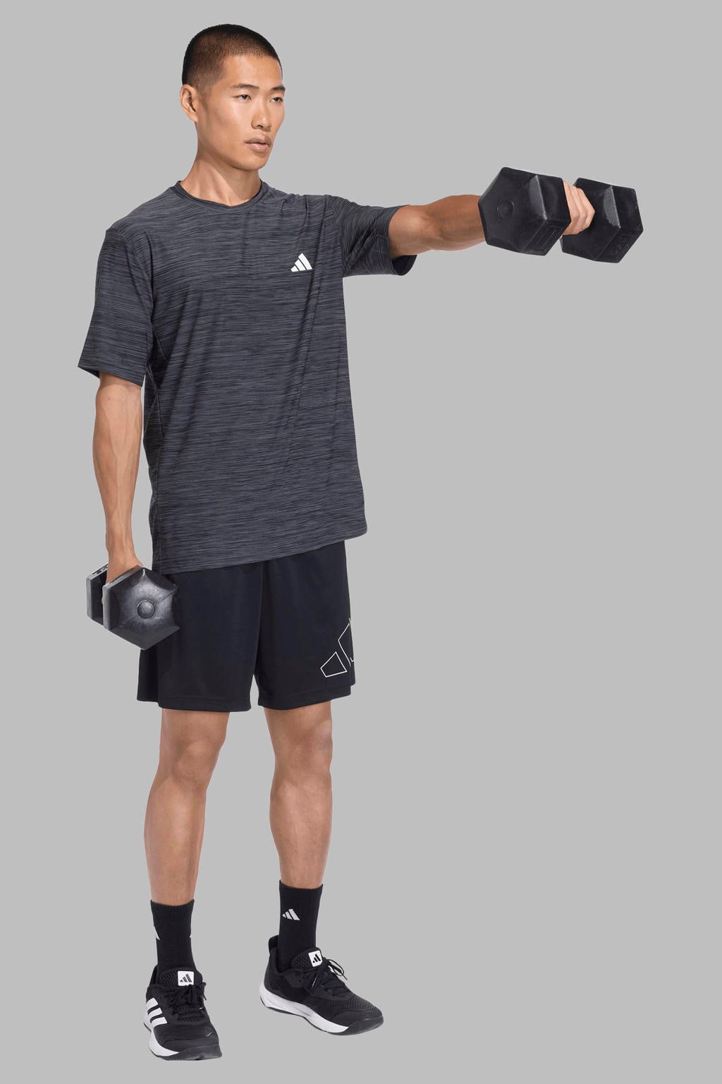 Zwarte heren adidas Performance sportshirt melange van polyester met korte mouwen en ronde hals