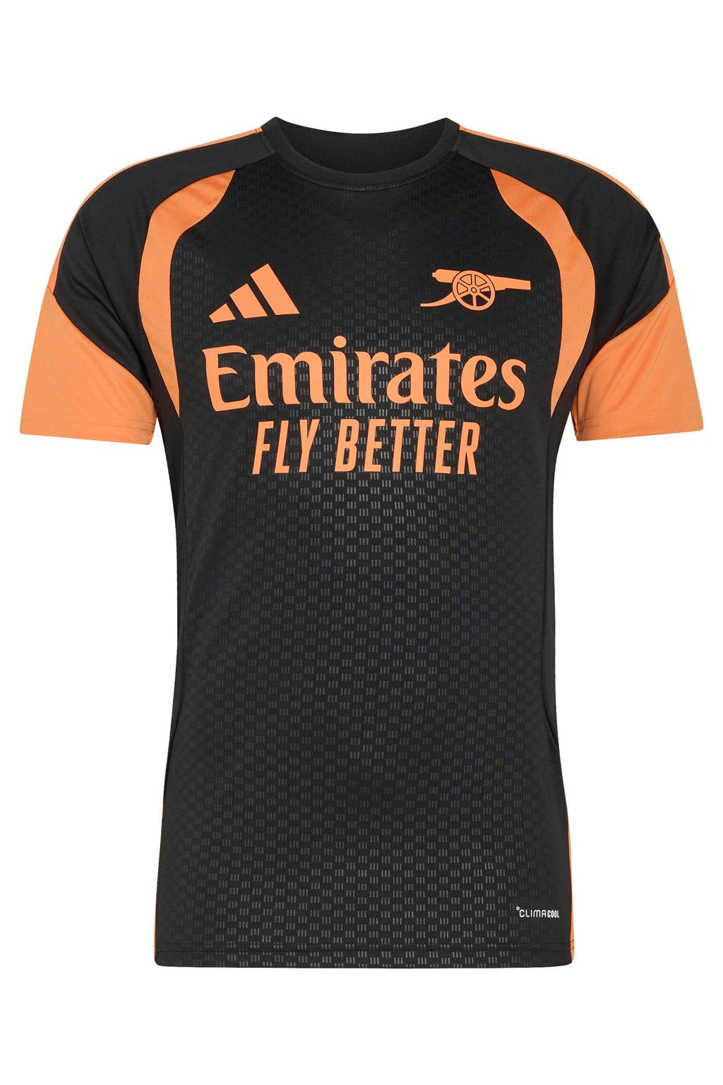 Zwart en oranje heren adidas Performance Senior Arsenal FC voetbalshirt Training van polyester met korte mouwen en V-hals