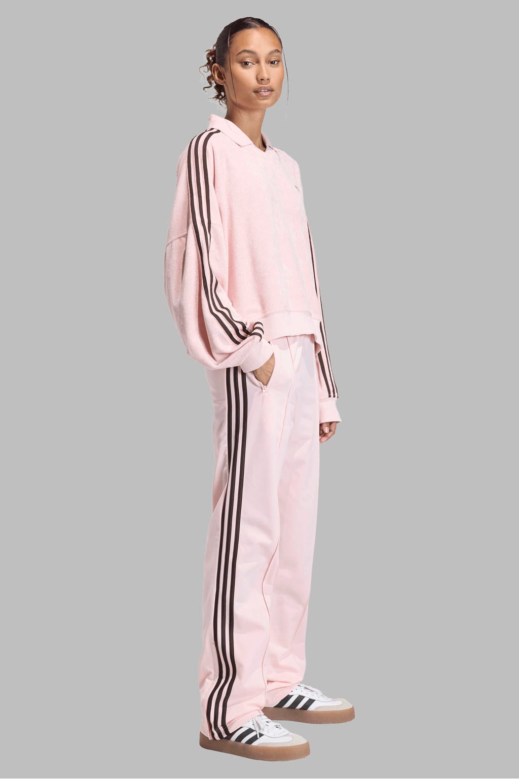 adidas Originals Terry Towel polo met lange mouwen roze/bruin