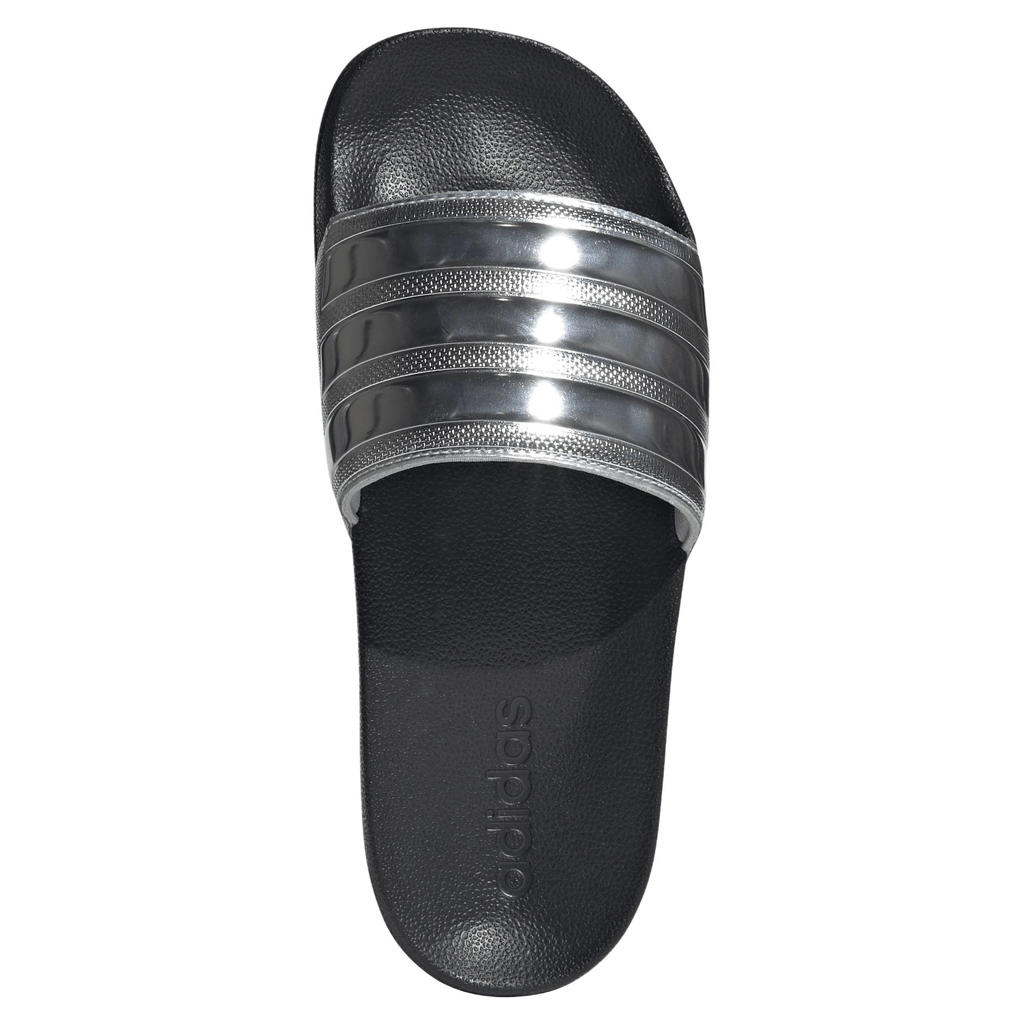 Zilver en zwarte unisex adidas Sportswear Adilette Shower badslippers van rubber