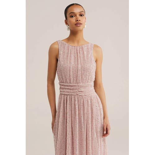 WE Fashion midi jurk met glitter lichtroze afbeelding