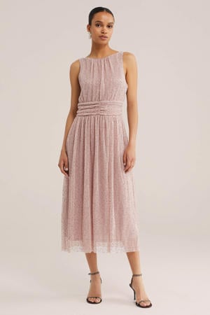 midi jurk met glitter lichtroze