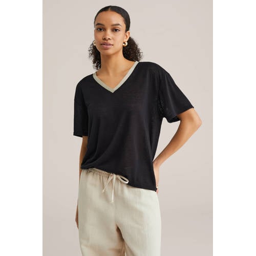 WE Fashion T-shirt zwart met lurex afbeelding