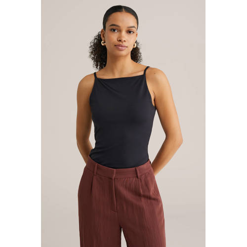 WE Fashion spaghettitop zwart afbeelding