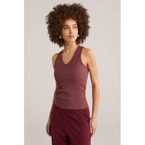 WE Fashion top donkerrood met glitter afbeelding