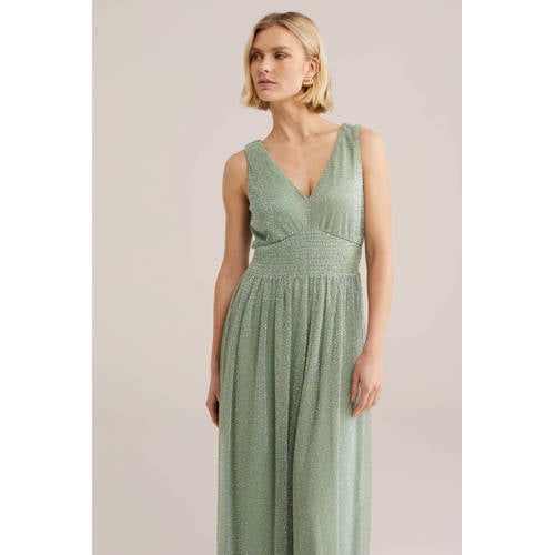 WE Fashion midi jurk met glitter lichtgroen afbeelding