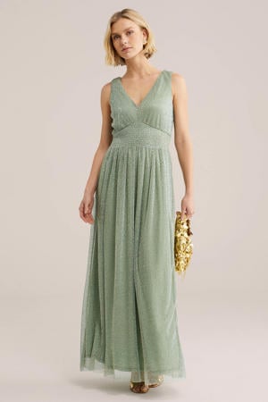 midi jurk met glitter lichtgroen