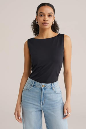 mouwloze top zwart