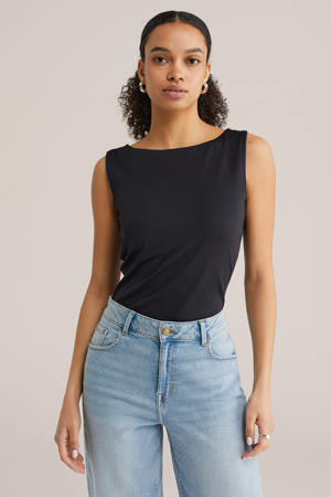 mouwloze top zwart