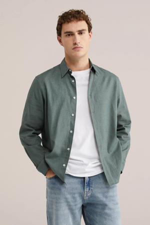 regular casual overhemd met linnen groen