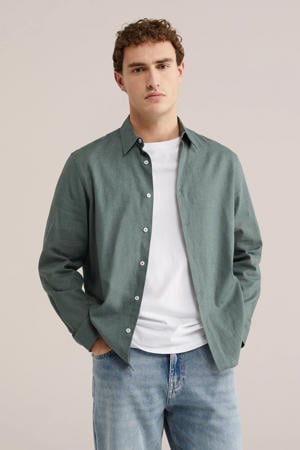 regular casual overhemd met linnen groen