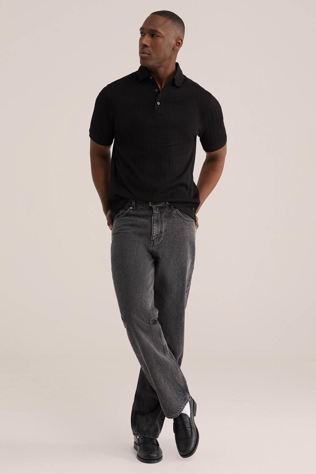 WE Fashion regular polo gebreid zwart