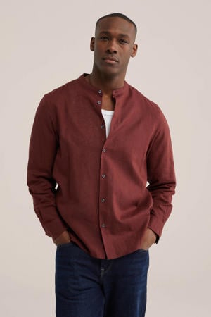 regular casual overhemd met linnen rood