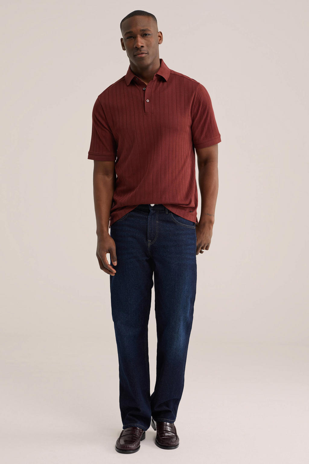 WE Fashion regular polo gebreid donkerrood
