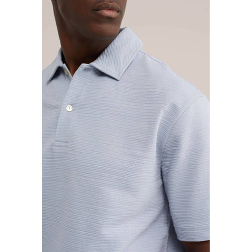 WE Fashion boxy polo fijn gebreid lichtblauw afbeelding