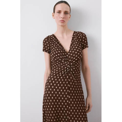 Mango midi jurk met stippen bruin afbeelding