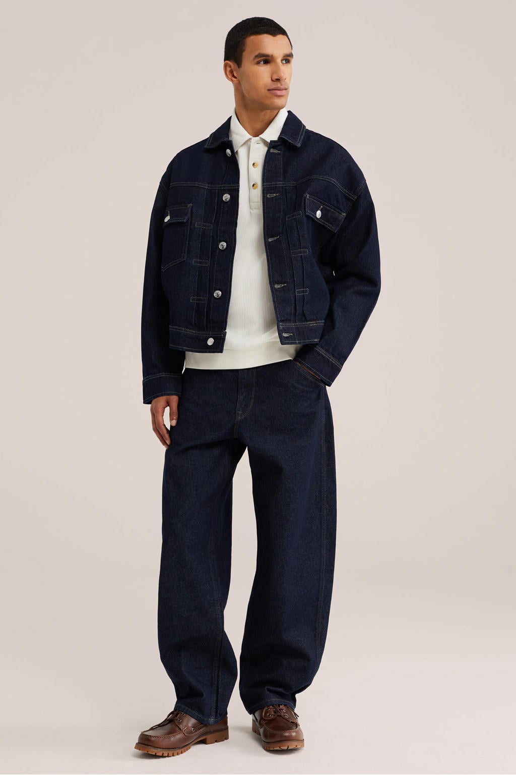 WE Fashion boxy gebreide polo - ivoor