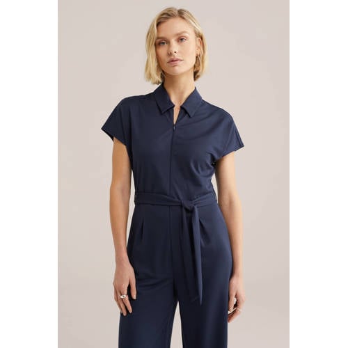 WE Fashion Aansluitend jumpsuit donkerblauw afbeelding