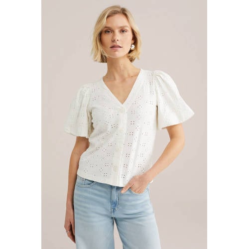 WE Fashion blouse ecru broderie afbeelding