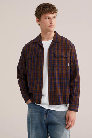 regular geruit casual overhemd donkerbruin