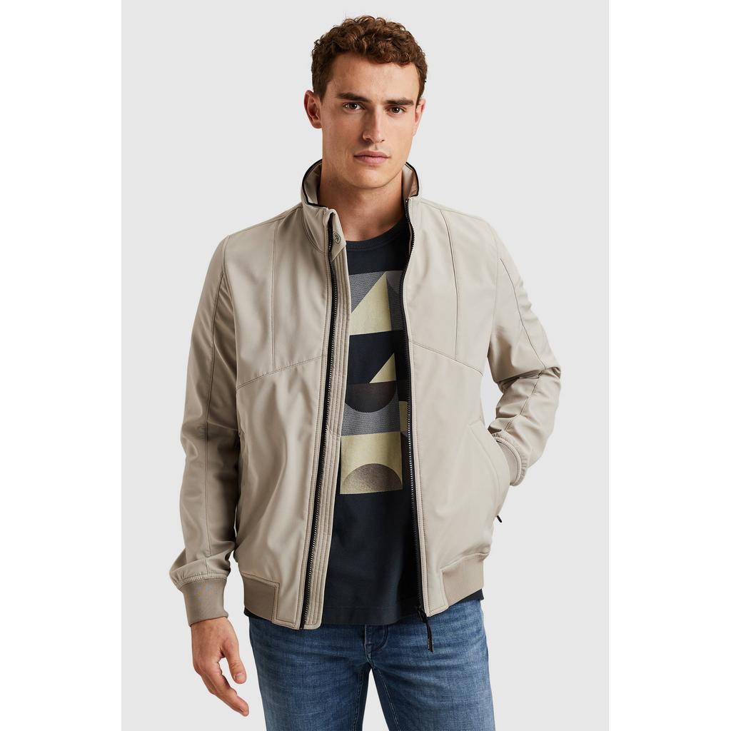 Beige heren Cast Iron softshell jas van polyester met effen, lange mouwen, opstaande kraag en rits met windvanger