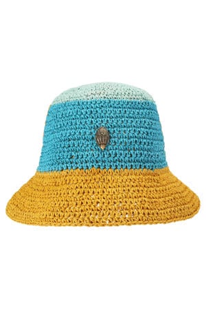 raffia bucket hat blauw/geel