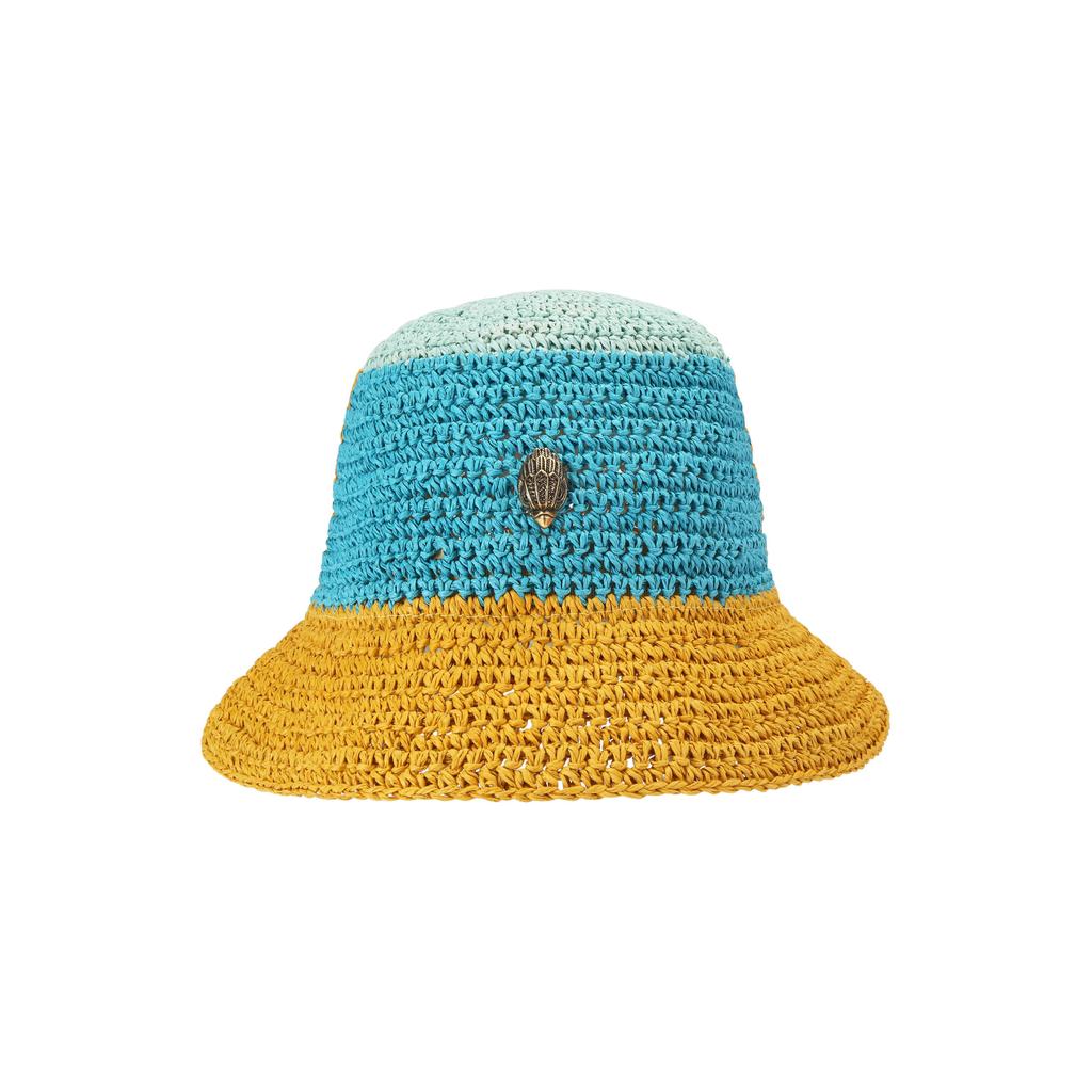 Kurt Geiger raffia bucket hat blauw/geel