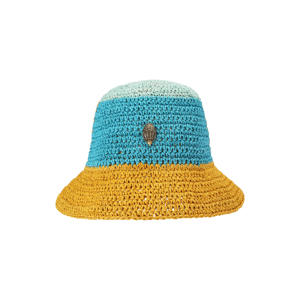 raffia bucket hat blauw/geel