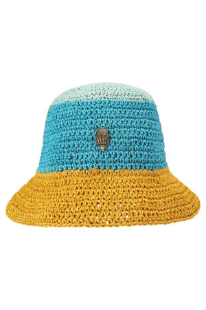 raffia bucket hat blauw/geel
