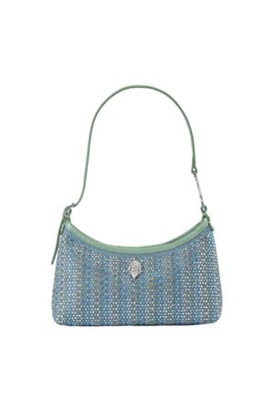 denim schoudertas Fabric Kurt Mini met strass blauw