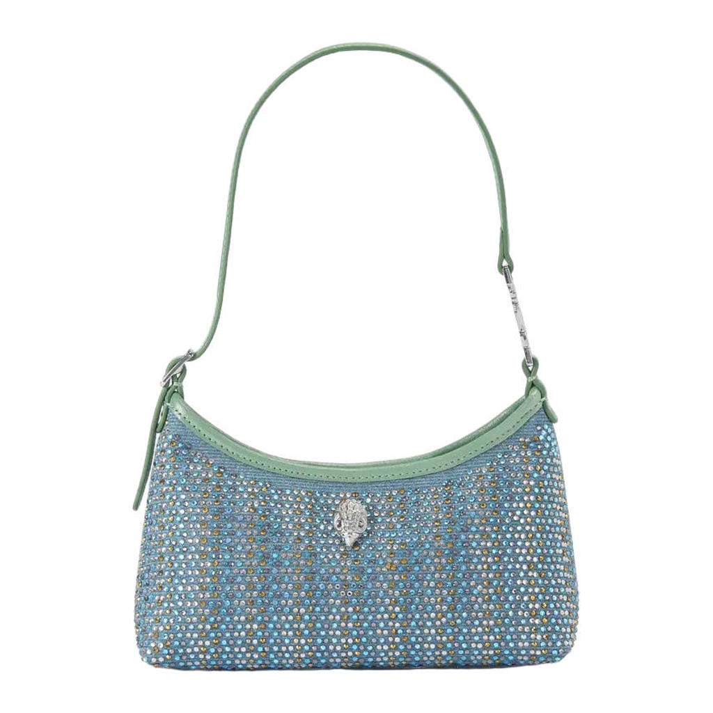 Kurt Geiger denim schoudertas Fabric Kurt Mini met strass blauw