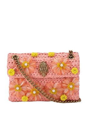 raffia crossbody tas Mini Kensington met bloemen roze