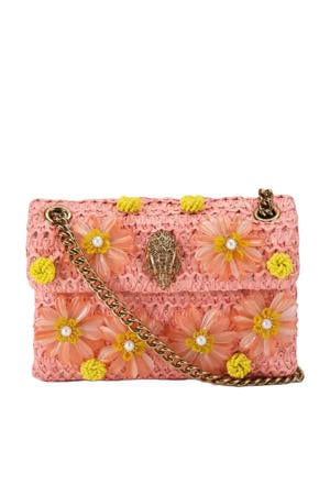 raffia crossbody tas Mini Kensington met bloemen roze